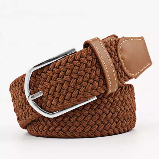 Mens Ladies Belts Canvas Webbing Braided Leather U Buckle Elastic Woven Stretch