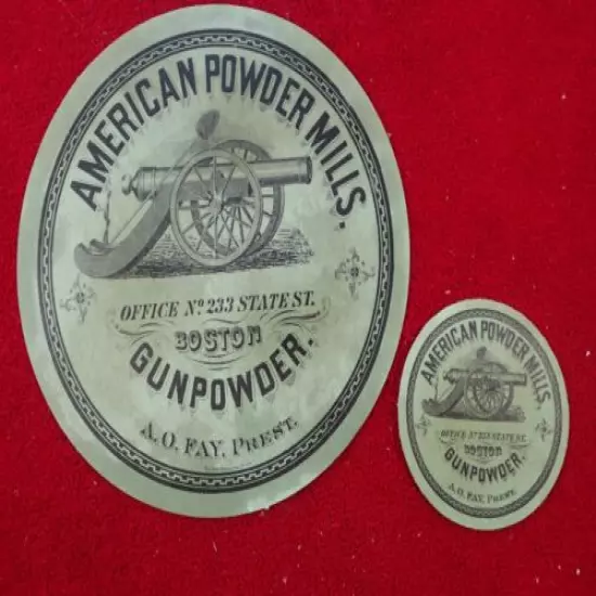 Vintage American Powder Mills Gunpowder Pair of Labels