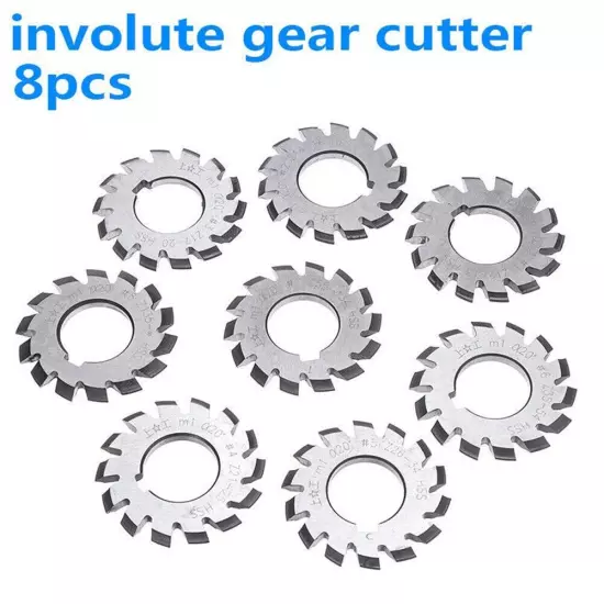 8pcs HSS M1-Diameter 22mm PA20° 20 Degree #1-8 Involute Gear Cutters-Set New