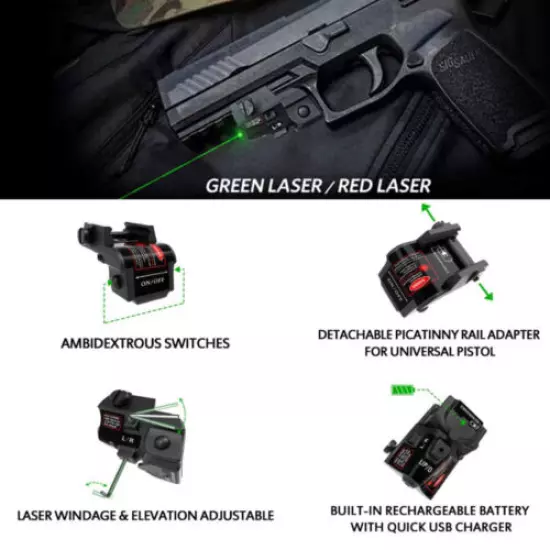 Rechargeable Blue Green Red Laser Sight For Glock 17 19 22 24 30 Taurus G2C G3C