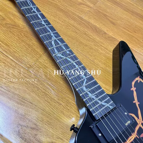 Custom Yellow pattern on black body Explorer Electric Guitar black fretboard