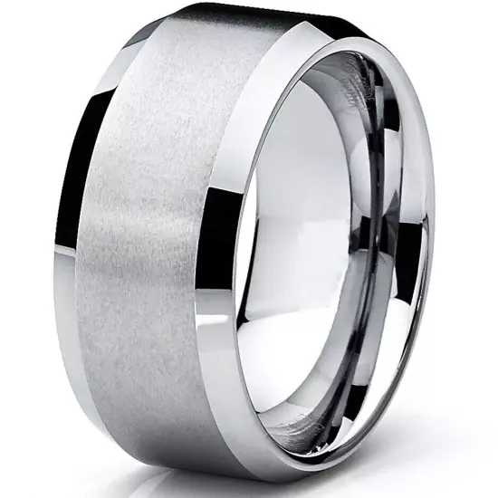 10MM Men's Brushed Tungsten Carbide Wedding Band Ring, Comfort Fit