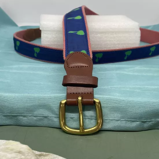 Men’s sz 40 belt Leather Man Ltd blue canvas and leather handcrafted graphic