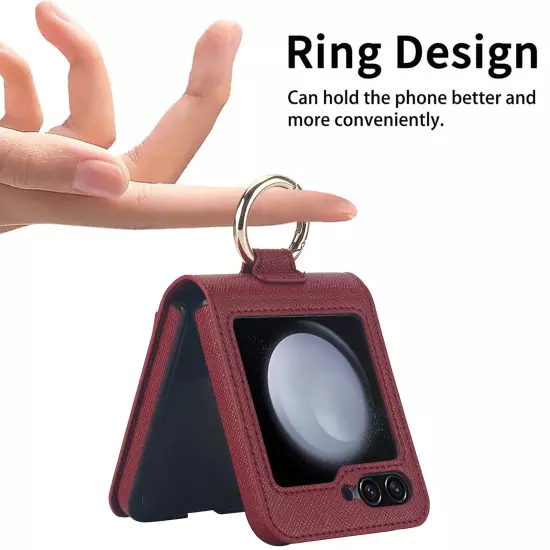 For Samsung Galaxy Z Flip /5/4/3 Card Slot Ring Holder Leather Phone Case