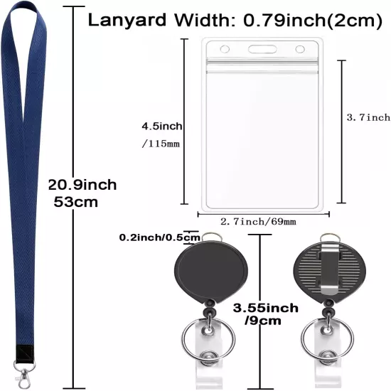 3 Pack Lanyards with ID Badges Holder and Retractable Badge Reel,Waterproof Clea