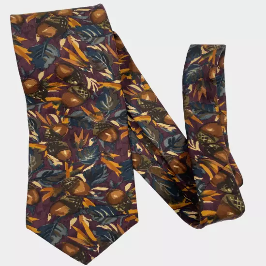 Jos. A. Bank Acorn Art Print Floral Silk Tie Men's 3.5" x 59"