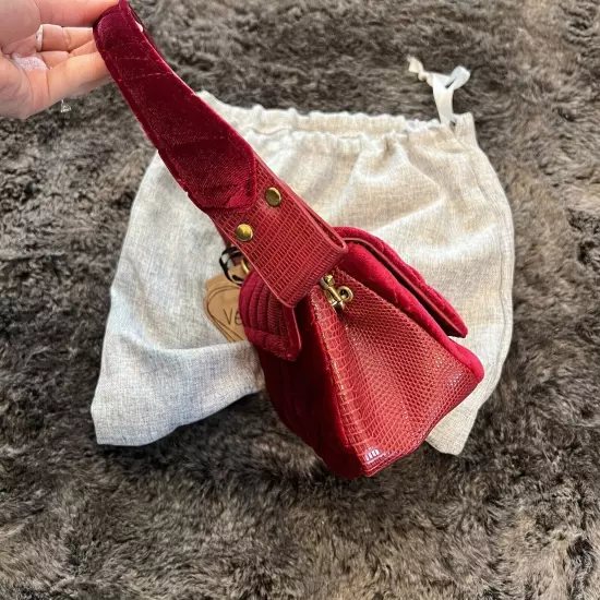 VIVIENNE WESTWOOD Nana Burgundy Velvet Hazel Quilted Clutch Purse Crossbody Bag