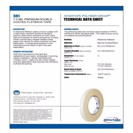 Intertape 591 1" x 36 yds Double-Coated Paper Tape -west