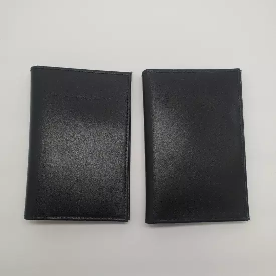 2 Matching Vintage Genuine Leather Black Passport ID Holder Travel Wallet 5.5"H