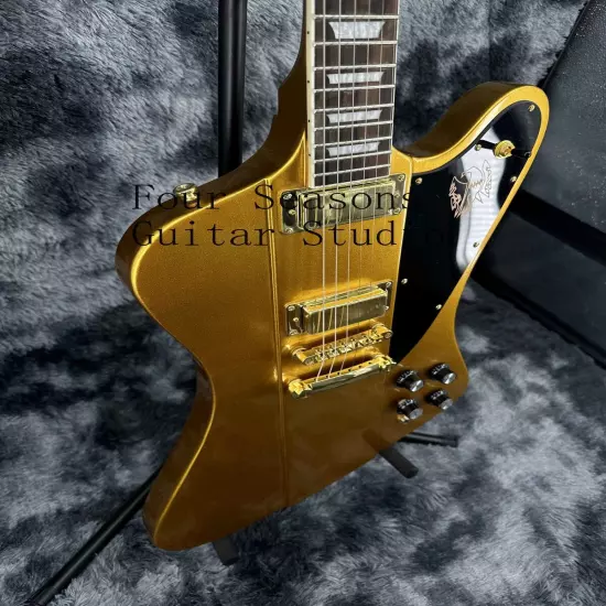 Solid Custom Gold Firebird Electric Guitar Gold Part Black Pickguard 2H Pickups