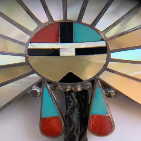 Vintage Zuni Anna Lee Tekala Native American Multi-Gemstone Sun Face Bolo Tie