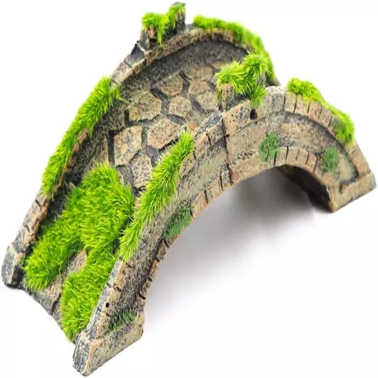 Fish Tank Decor Arch-Bridge Drawbridge with Grass for Aquarium Landscaping Decor