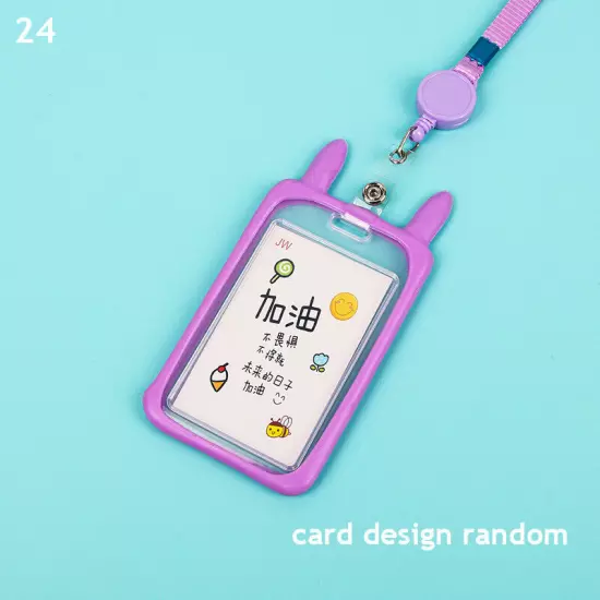 Cute Cat Ear ID Card Holder Retractable Reel Lanyard Credit Cover Case Kids Gift