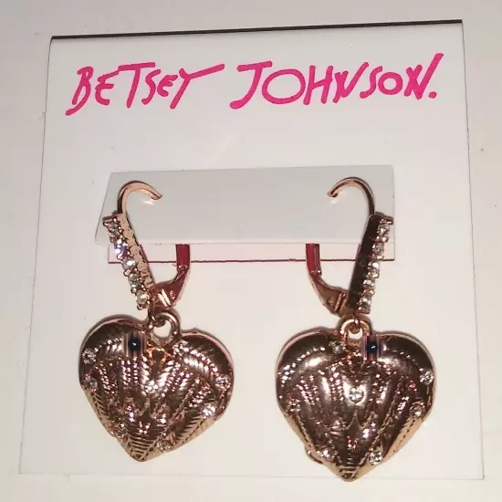 Betsey Johnson Fly With Me Gold Tone Heart Wings Earrings NEW NOS