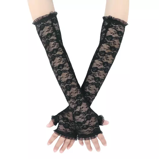 Womens Gloves Dating Sheer New Glossy Dress Hollow-out Show Lace Finger 1 Pair