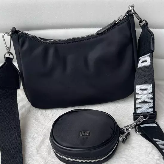 DKNY Black Cairo MD Pouchette Crossbody Bag with Airpod Case Pouch MSRP $128 NWT