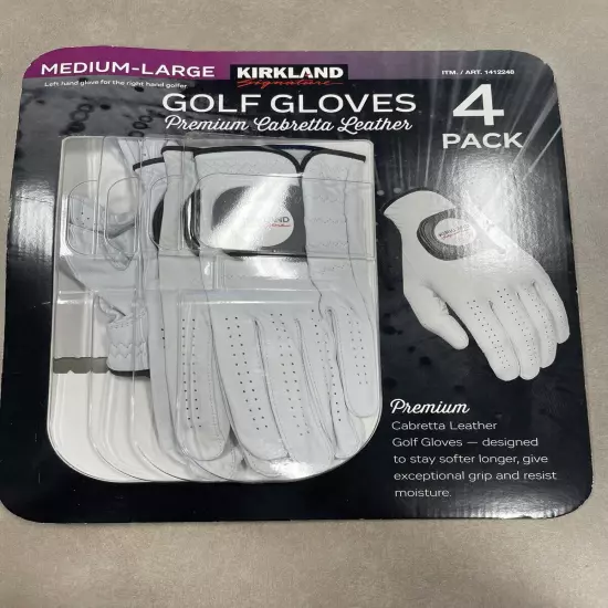 Kirkland Signature Leather Golf Glove 4pk- left hand gloves med-large Read Descr