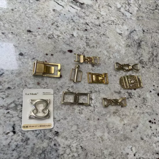 Assorted Gold Tone Interlocking Womens Belt Buckles Two-piece Lot of 9