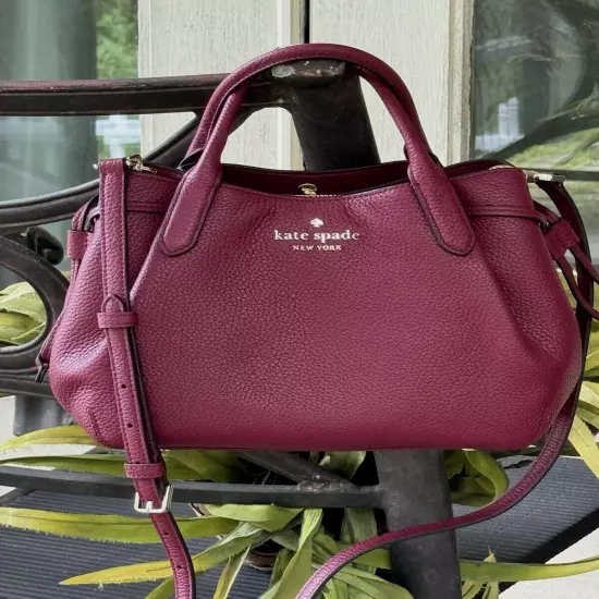 KATE SPADE DUMPLING SMALL SATCHEL CROSSBODY BAG PURSE BLACKBERRY MERLOT LEATHER