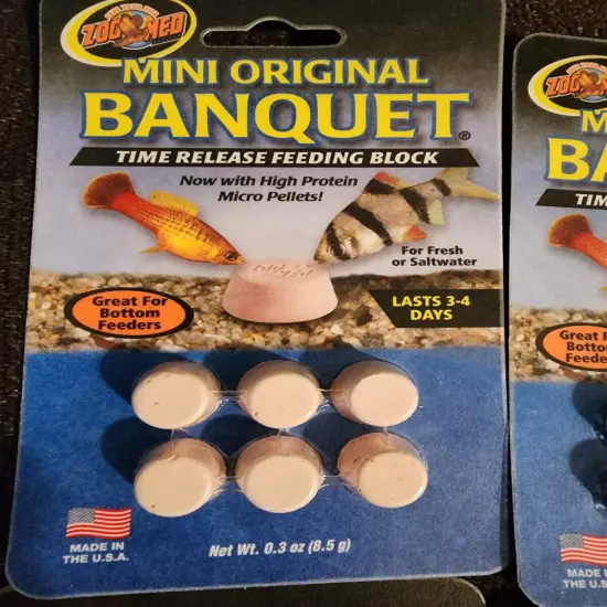 Zoo Med Mini Original Banquet Fish Feeding Block, 0.3 oz (4 Pack) EXP 4/26