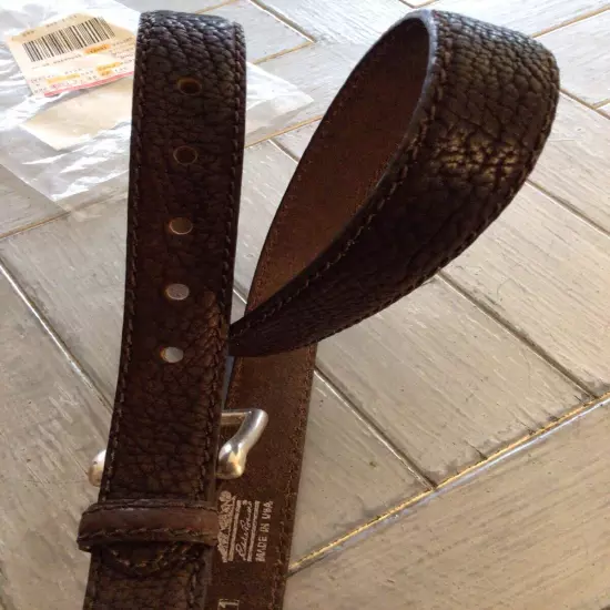 NOS-Eddie Bauer-Sz 42-Textured-Brown-Leather-Men’s-Belt-New In Pkg- MADE IN USA!