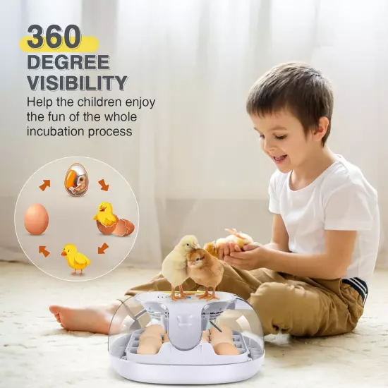 16-35 Eggs Incubator w/Automatic Water Top-up,Auto Turning,Egg Candler 360°View~