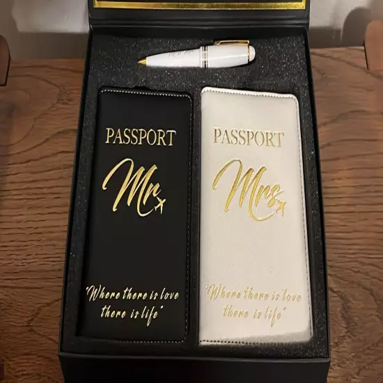 Mr & Mrs Wedding Gift Passport Holders Leather In Gift Box New