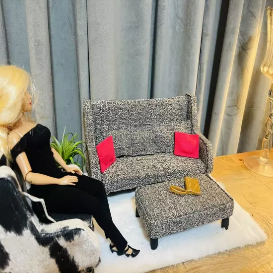 1/6 scale barbie-style handmade furniture-Sofa and Ottoman Coffee table