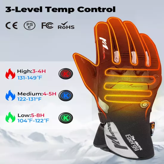 KEMIMOTO Motorcycle Rechargeable Heated Gloves Waterproof Touchscreen Men Women