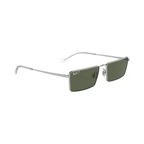 RayBan RB3741 Emy Rectangle Sunglasses - Silver Frame/Dark Green Polar Lens