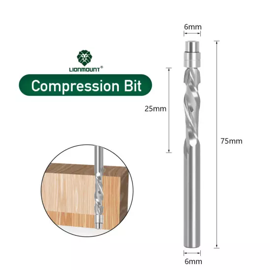 1/4" 6mm Shank Flush Trim Router Bit Solid Carbide UP/DOWN Compression Bit