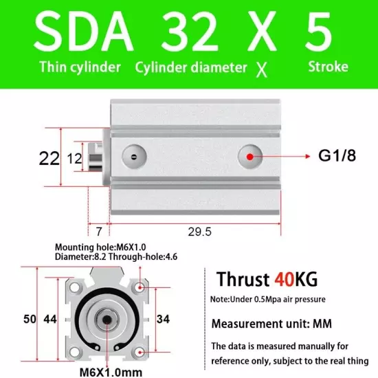 SDA32 Double Acting Pneumatic Cylinder Without Magnet SDA32X5 X10 X15 X20-X100