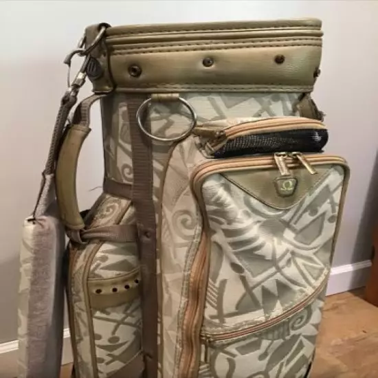 Mizuno Omega Womens Pattern Cart Golf Bag Taupe Tan Can Cooler w/ 4 Headcovers