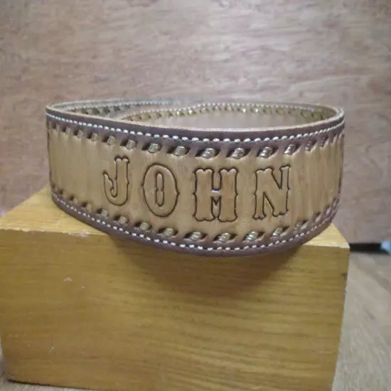 John brown tooled painted leather snap western American eagle belt 32