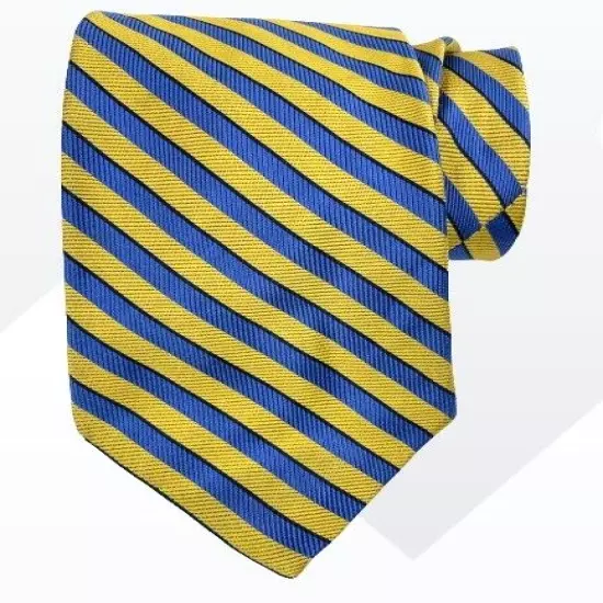 Lands' End Yellow Blue Regimental Striped Repp Silk Tie 3.2" x 59"