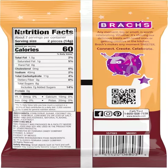 Brachs Caramel Nips Candies, Individually Wrapped, 3.25 Ounce, Pack of 12