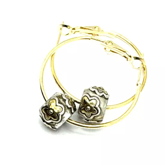 Brighton MINI Daisy Flowers Gold Beads Non Brighton Small Hoop Earrings-2 Beads