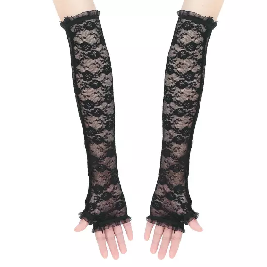 Womens Gloves Dating Sheer New Glossy Dress Hollow-out Show Lace Finger 1 Pair