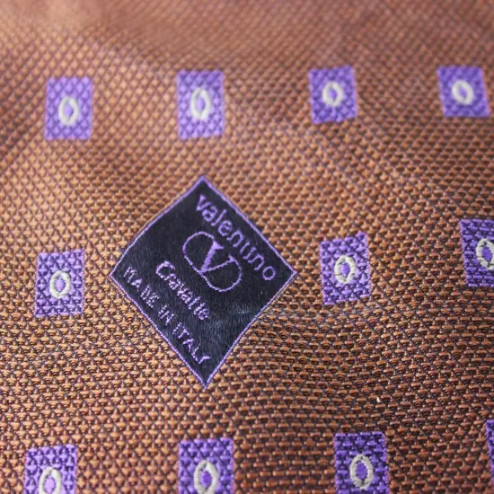 Vintage VALENTINO Silk Pocket Square Brown Purple 28 cm Luxury Men Accessory