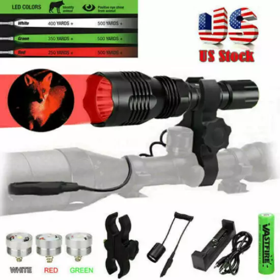 Red/Green Bulb Flashlight Hunting Light Beam Hog Varmint Predator Scope Mount US