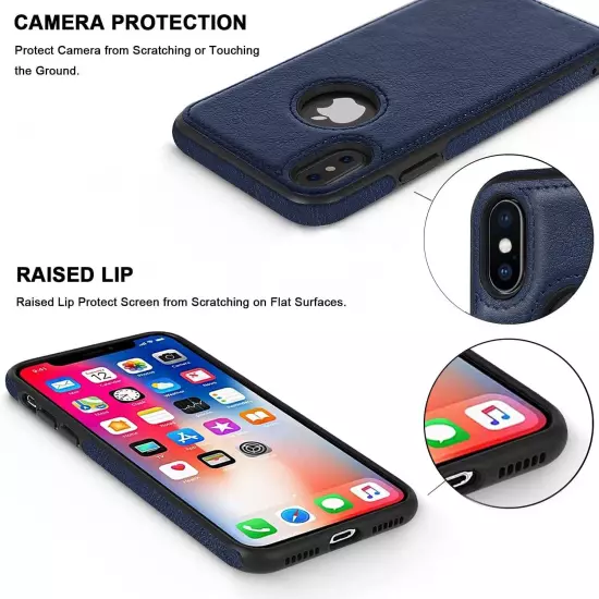 For iPhone X XR Xs Max Shockproof Leather Premium Slim Case Non-Slip Grip Cover