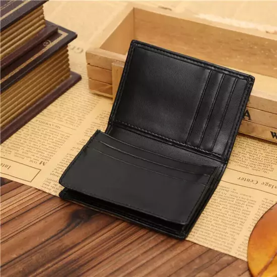 Black Leather Men's Small RFID Slim Bifold Wallet Credit Card ID Holder Wallet