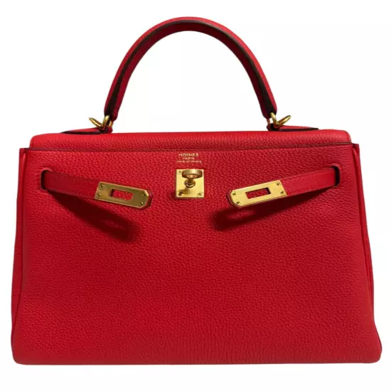 HERMES KELLY 25 ROUGE DE COEUR RED TOGO LEATHER GOLD HARDWARE RARE