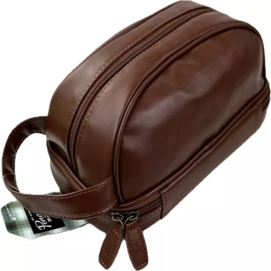 Original Penguin Men Brown Faux Leather Zip Travel Luggage Shave Kit Bag Pouch