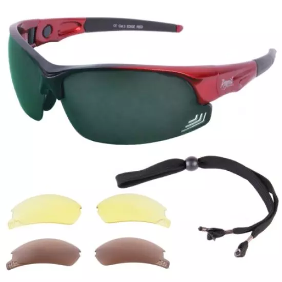 Red GOLF SUNGLASSES Mens & Womens: Interchangeable Polarized & Low Light Lenses