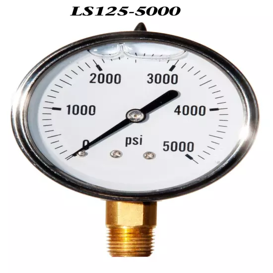 0-5000 PSI Liquid Filled Pressure Gauge, 2.5” Stainless Steel Face, 1/4" LM NPT