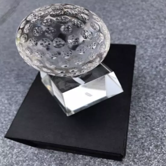 Crystal Glass Golf Ball On Base Magnificent Paperweight Trophy Fathers Day Gift