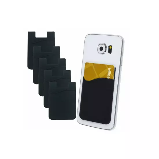 5PCS Silicone Credit Card Holder Cell Phone Wallet Pocket Sticker Adhesive Black