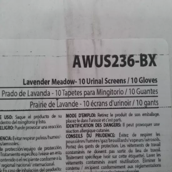 AIRWORKS AWUS236-BX URINAL SCREENS, LAVENDER, 10 PER BOX, NIB