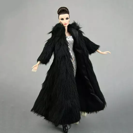 Doll Accessories Set For 11.5" 1/6 Doll Parka Dress Winter Long Fur Coat Clothes